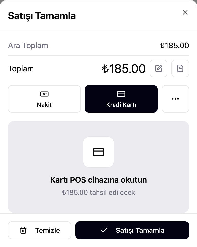 posi kredi kartı ekranı — kartı POS cihazına okutun istemi